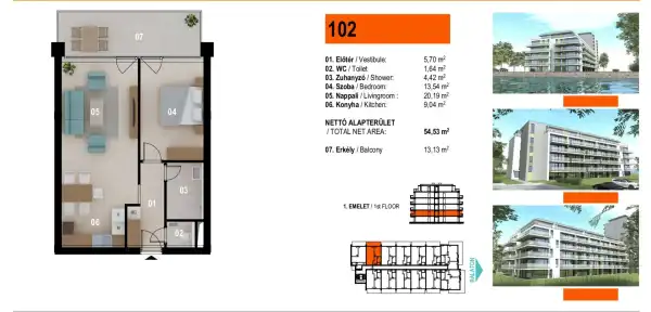 Eladó új építésű téglalakás, Siófok 2 szoba 54 m² 88.61 M Ft